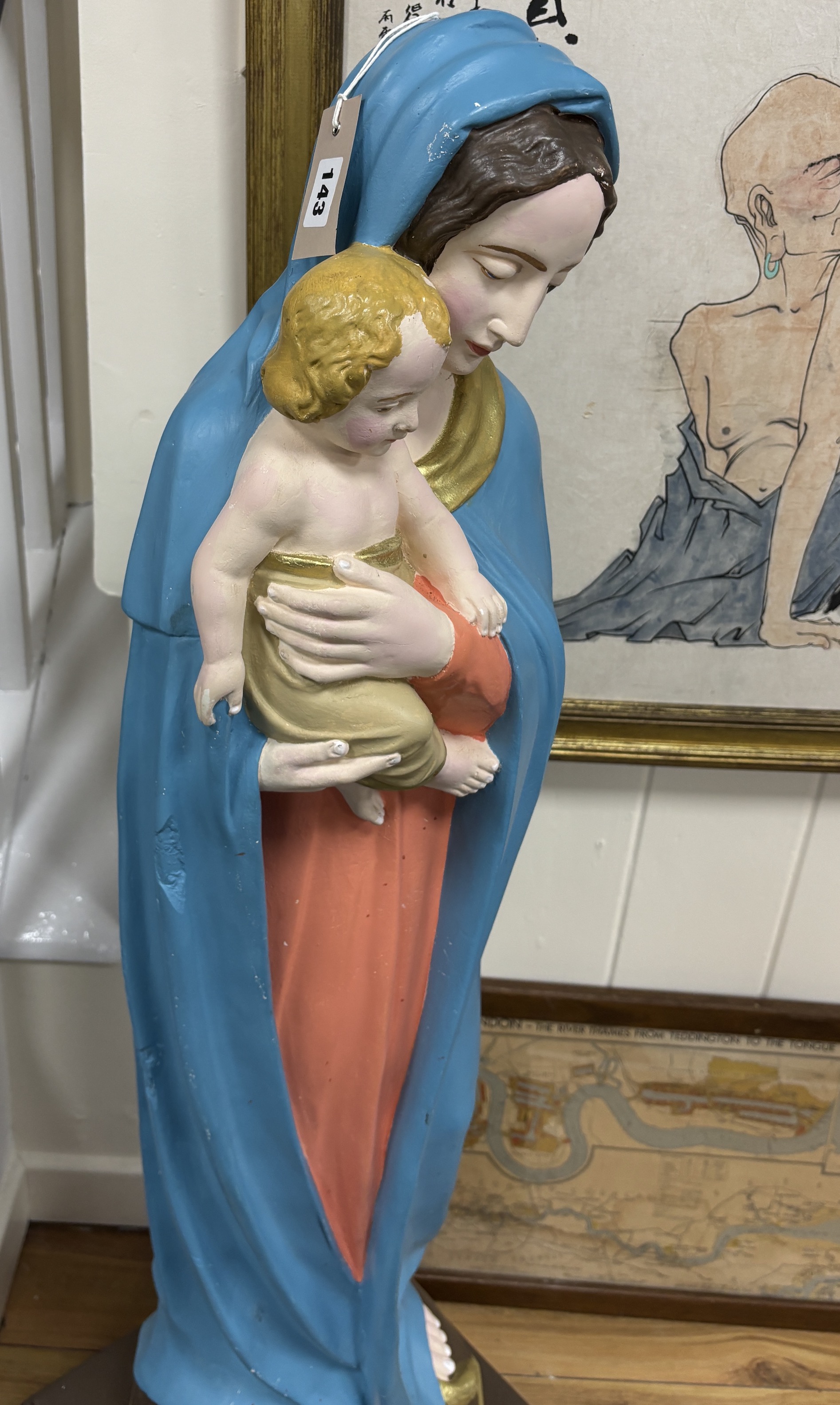 A large painted composition Madonna and child, height 130cm